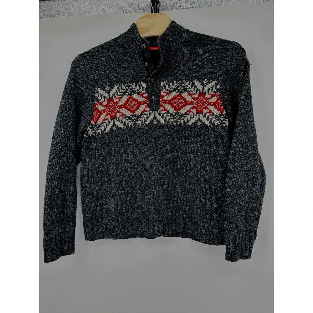 Izod Men's Sweater 1/4 zip Large Snowflake/Christmas Carbon Htr  Size L see note